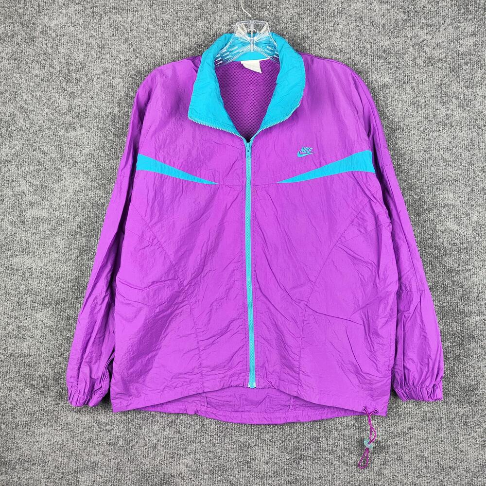 Vintage Nike Jacket Mens Large Purple Teal Colorblock Windbreaker Full Zip 90s